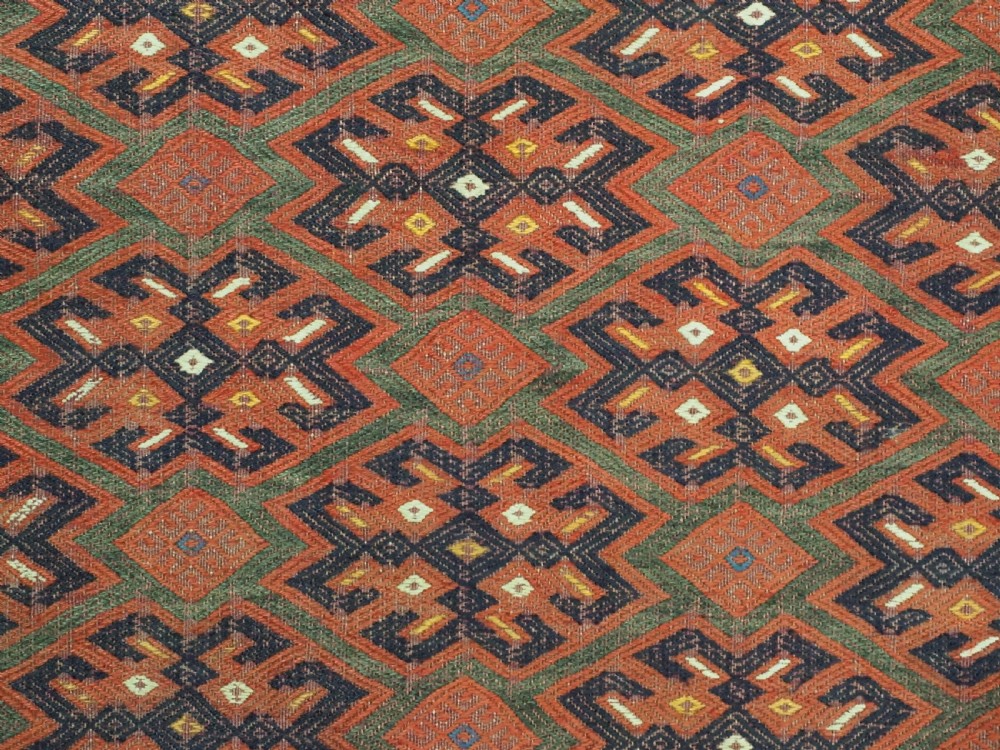 ANTIQUE YOMUT TURKMEN PALAS SOUMAK KILIM, GOOD CONDITION, LONG KILIM ENDS WITH CHEVRON DESIGN, CIRCA 1900/20. View VIII