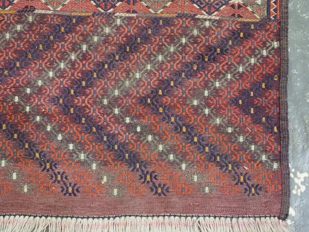 ANTIQUE YOMUT TURKMEN PALAS SOUMAK KILIM, GOOD CONDITION, LONG KILIM ENDS WITH CHEVRON DESIGN, CIRCA 1900/20. View XI