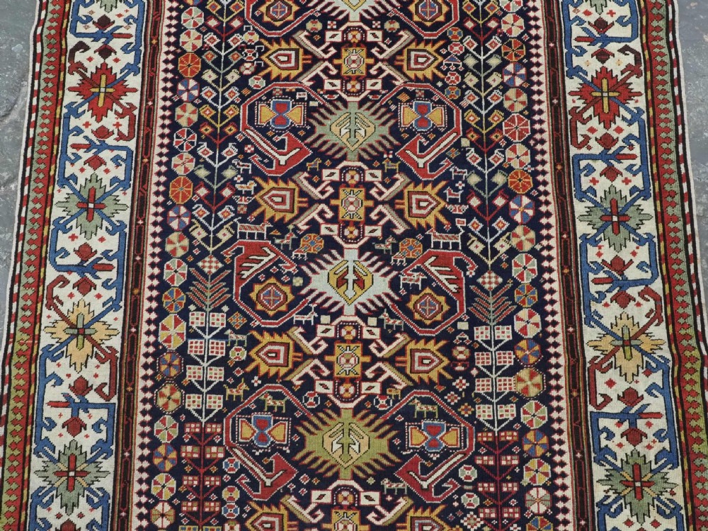 ANTIQUE CAUCASIAN KUBA SHIRVAN LONG RUG WITH BIRD DESIGN, CIRCA 1890. View IV