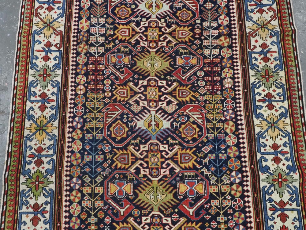 ANTIQUE CAUCASIAN KUBA SHIRVAN LONG RUG WITH BIRD DESIGN, CIRCA 1890. View V