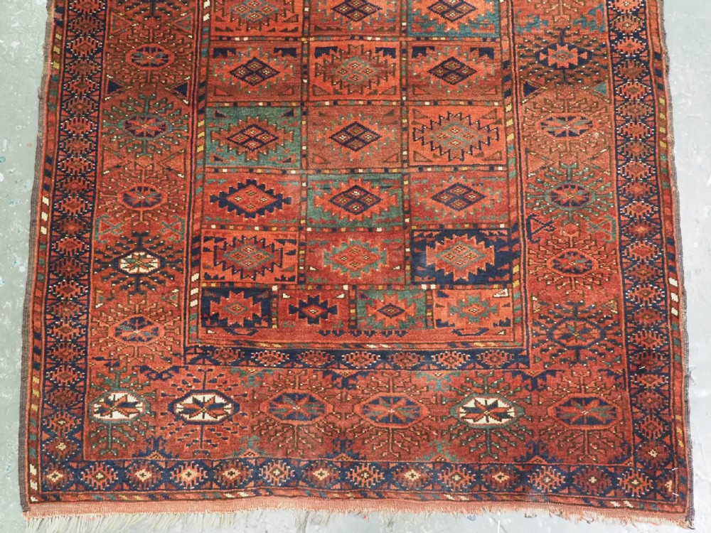 ANTIQUE ERSARI TURKMEN DIP KHALI DOWRY RUG OF SMALL SIZE, SUPERB GREEN, CIRCA 1880. View V