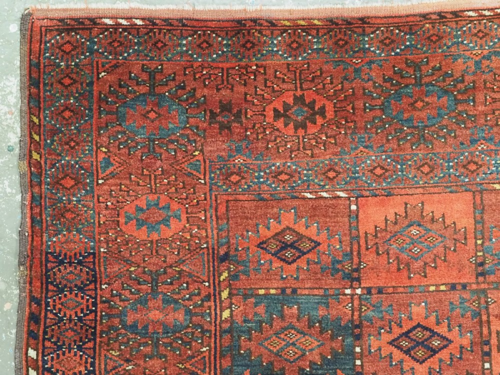ANTIQUE ERSARI TURKMEN DIP KHALI DOWRY RUG OF SMALL SIZE, SUPERB GREEN, CIRCA 1880. View VI