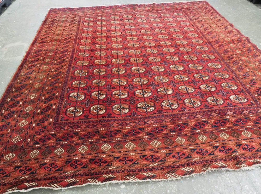ANTIQUE AFGHAN TURKMEN CARPET, TEKKE GUL DESIGN, SQUARE SIZE & GREAT COLOUR, CIRCA 1900. View II