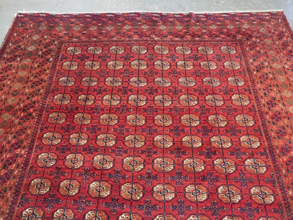 ANTIQUE AFGHAN TURKMEN CARPET, TEKKE GUL DESIGN, SQUARE SIZE & GREAT COLOUR, CIRCA 1900. View III