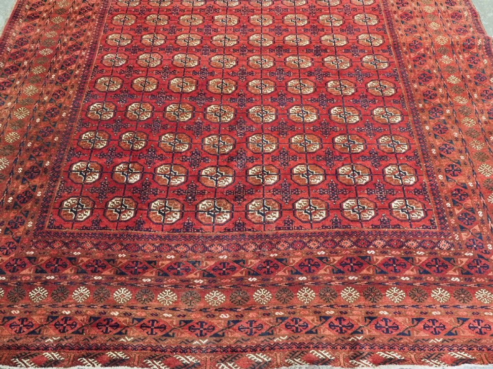 ANTIQUE AFGHAN TURKMEN CARPET, TEKKE GUL DESIGN, SQUARE SIZE & GREAT COLOUR, CIRCA 1900. View V