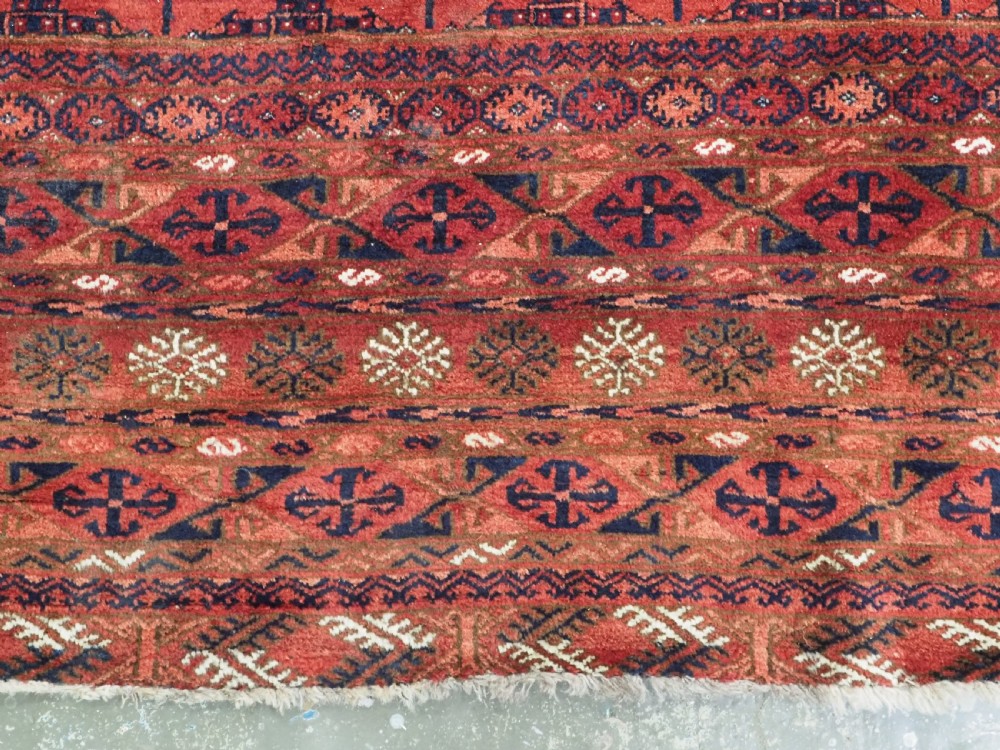 ANTIQUE AFGHAN TURKMEN CARPET, TEKKE GUL DESIGN, SQUARE SIZE & GREAT COLOUR, CIRCA 1900. View XI