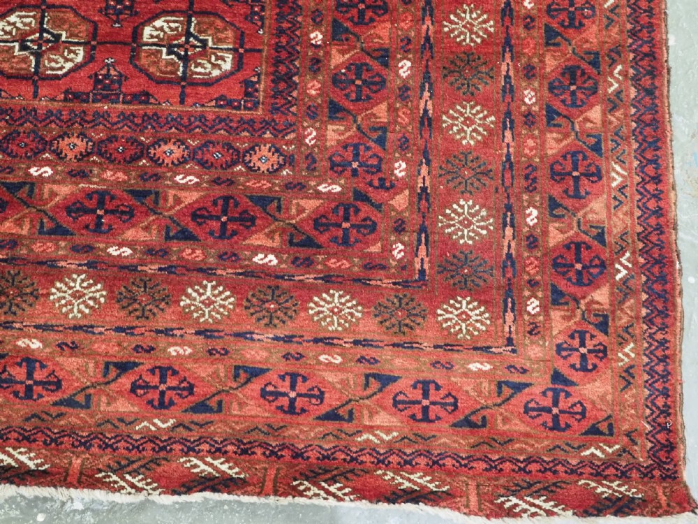 ANTIQUE AFGHAN TURKMEN CARPET, TEKKE GUL DESIGN, SQUARE SIZE & GREAT COLOUR, CIRCA 1900. View XII