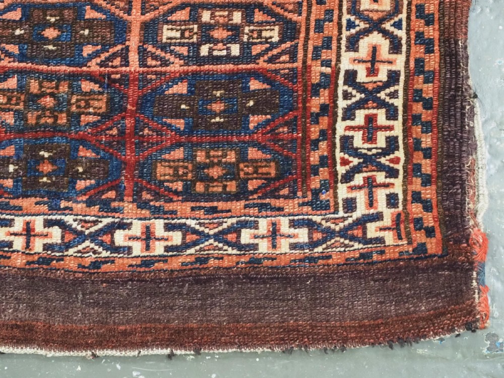 ANTIQUE YOMUT TURKMEN 'KAP' OR MAFRASH SMALL BAG, COMPLETE WITH BACK, CIRCA 1880. View VII