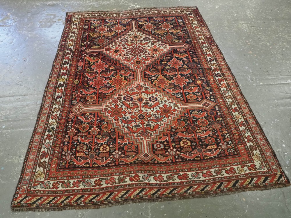 ANTIQUE TRIBAL KHAMSEH BIRD 'MORGH' RUG, LINKED MEDALLIONS, CIRCA 1900. View II