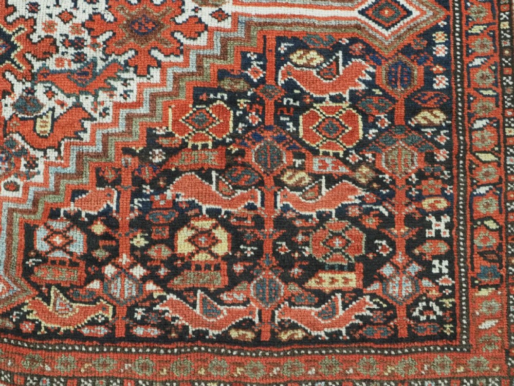 ANTIQUE TRIBAL KHAMSEH BIRD 'MORGH' RUG, LINKED MEDALLIONS, CIRCA 1900. View VIII