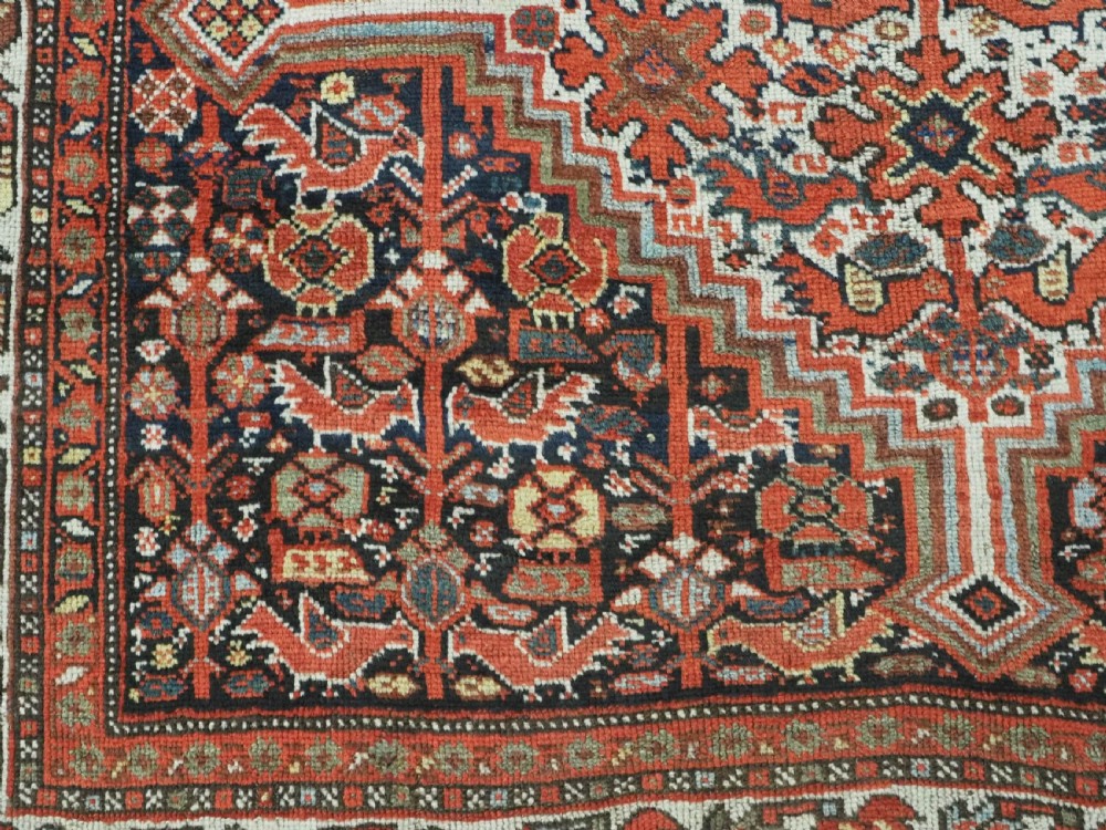 ANTIQUE TRIBAL KHAMSEH BIRD 'MORGH' RUG, LINKED MEDALLIONS, CIRCA 1900. View XII
