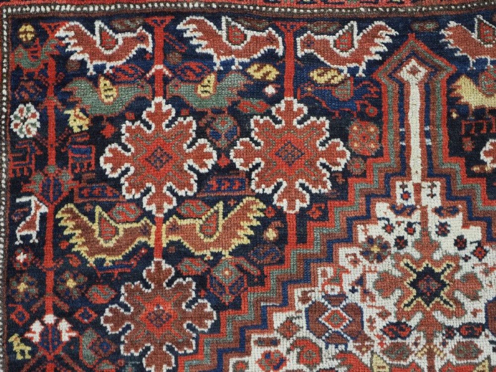 ANTIQUE TRIBAL KHAMSEH BIRD 'MORGH' RUG, LINKED MEDALLIONS, CIRCA 1900. View XIV