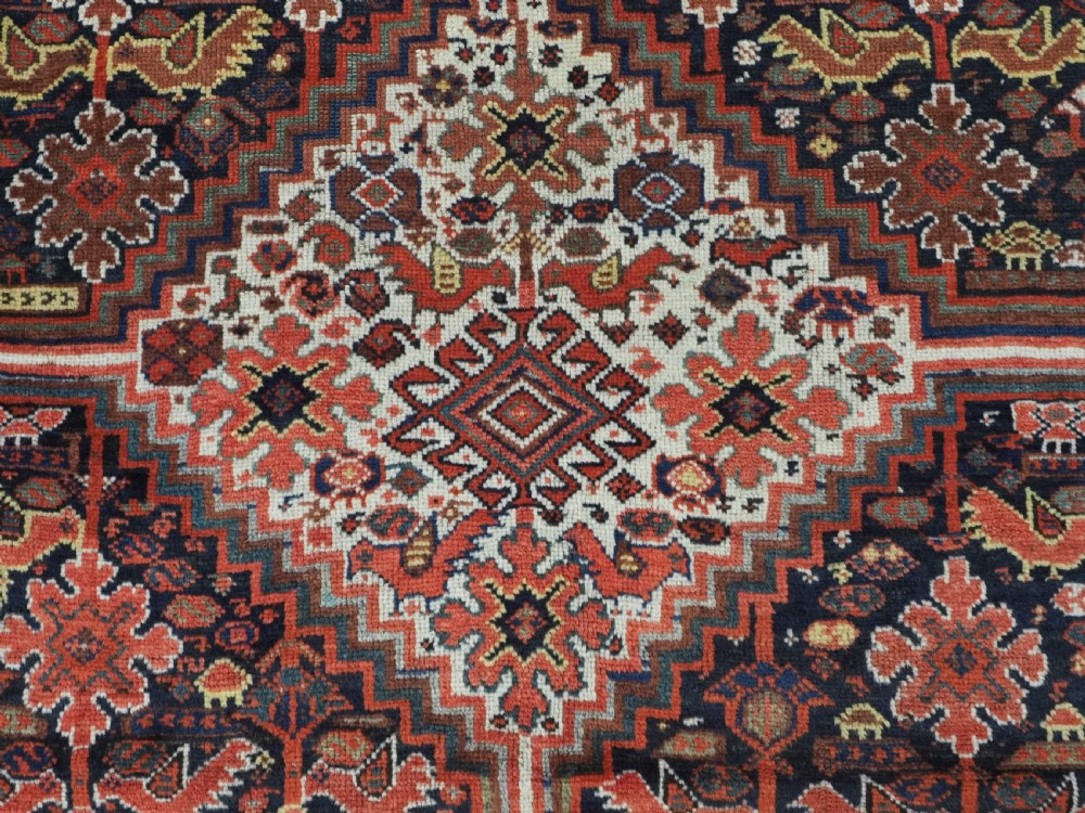 ANTIQUE TRIBAL KHAMSEH BIRD 'MORGH' RUG, LINKED MEDALLIONS, CIRCA 1900. View XV