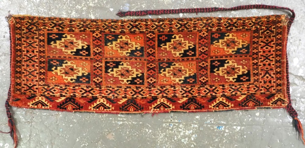 ANTIQUE TEKKE TURKMEN TORBA / MAFRASH, COMPLETE WITH ORIGINAL BACK, CIRCA 1880.