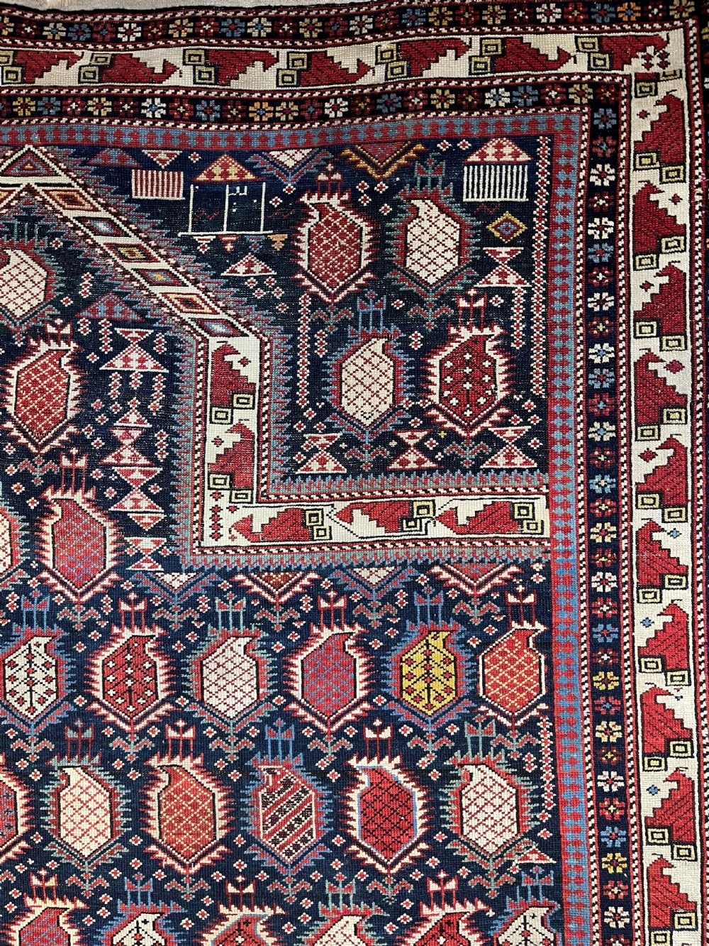 ANTIQUE CAUCASIAN BLACK MARASALI PRAYER RUG, OUTSTANDING EXAMPLE, DATED 1883. View IV