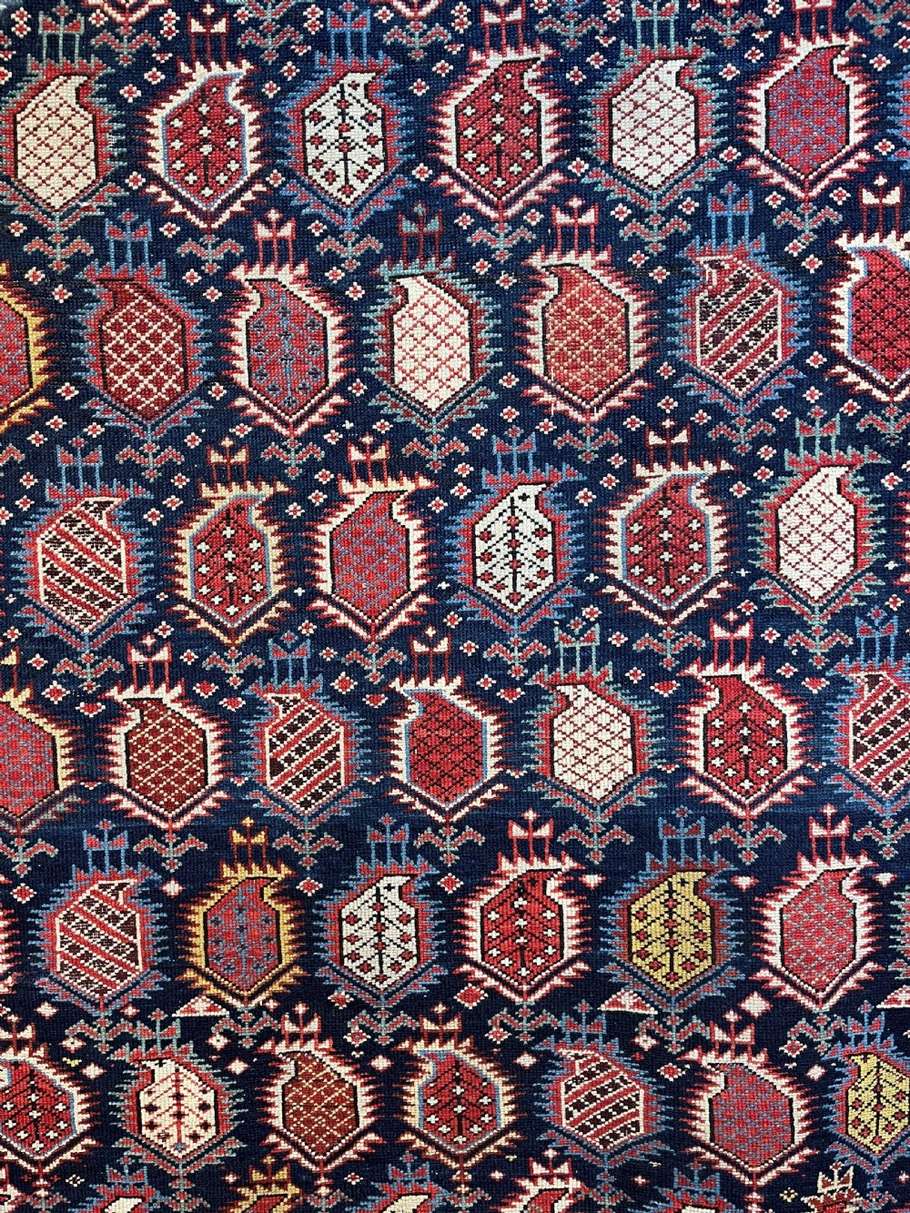 ANTIQUE CAUCASIAN BLACK MARASALI PRAYER RUG, OUTSTANDING EXAMPLE, DATED 1883. View V