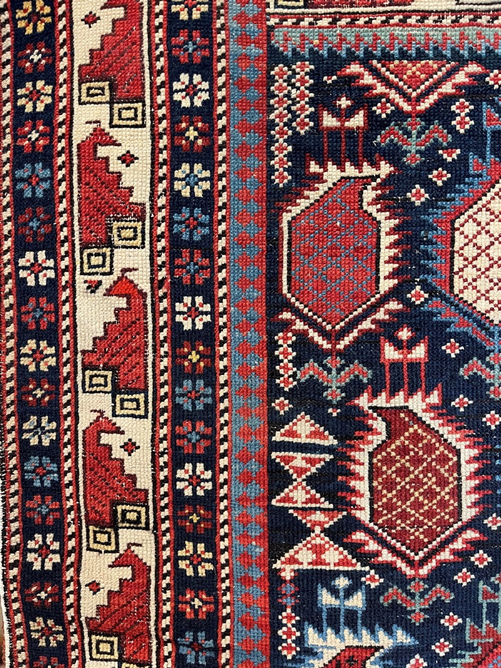 ANTIQUE CAUCASIAN BLACK MARASALI PRAYER RUG, OUTSTANDING EXAMPLE, DATED 1883. View VI