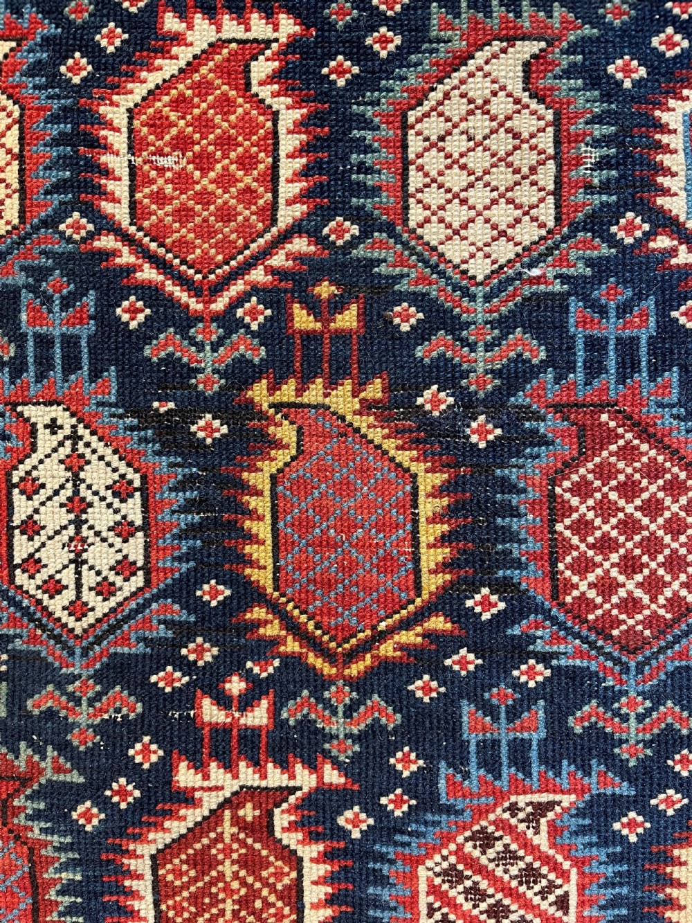 ANTIQUE CAUCASIAN BLACK MARASALI PRAYER RUG, OUTSTANDING EXAMPLE, DATED 1883. View VII