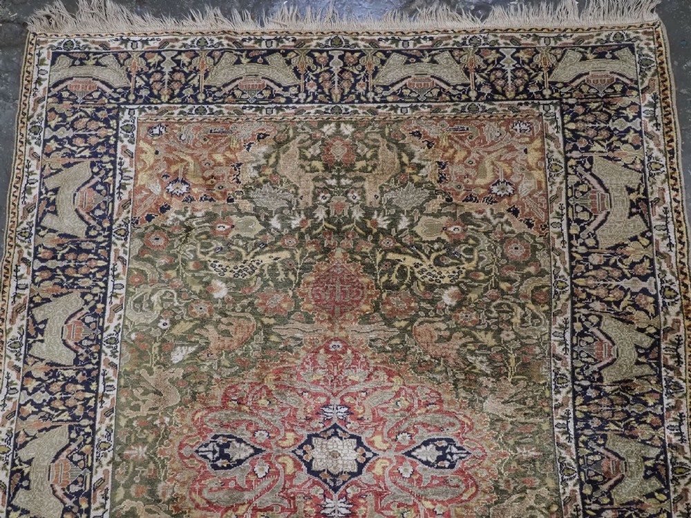 ANTIQUE TURKISH KAYSERI PICTORIAL SILK RUG WITH HUNTING DESIGN, CIRCA 1890. View III