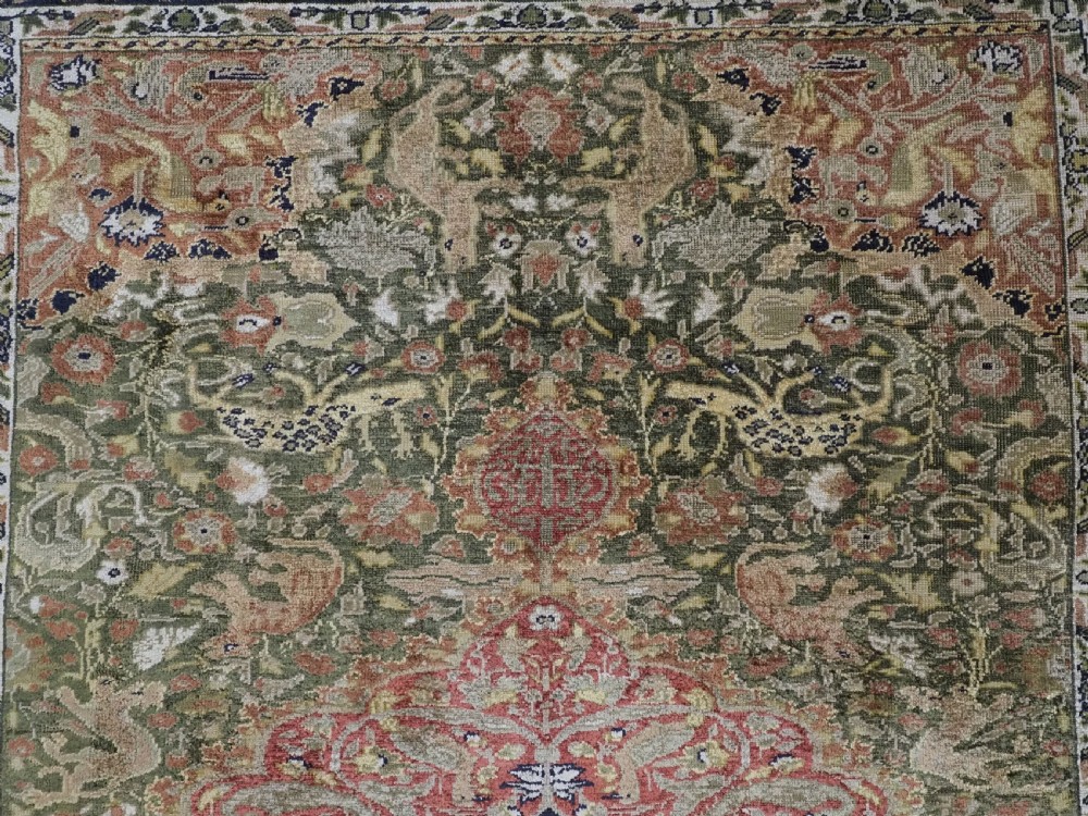 ANTIQUE TURKISH KAYSERI PICTORIAL SILK RUG WITH HUNTING DESIGN, CIRCA 1890. View VIII