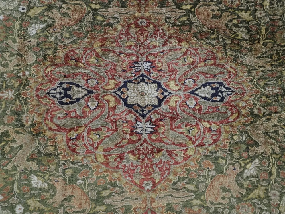 ANTIQUE TURKISH KAYSERI PICTORIAL SILK RUG WITH HUNTING DESIGN, CIRCA 1890. View IX