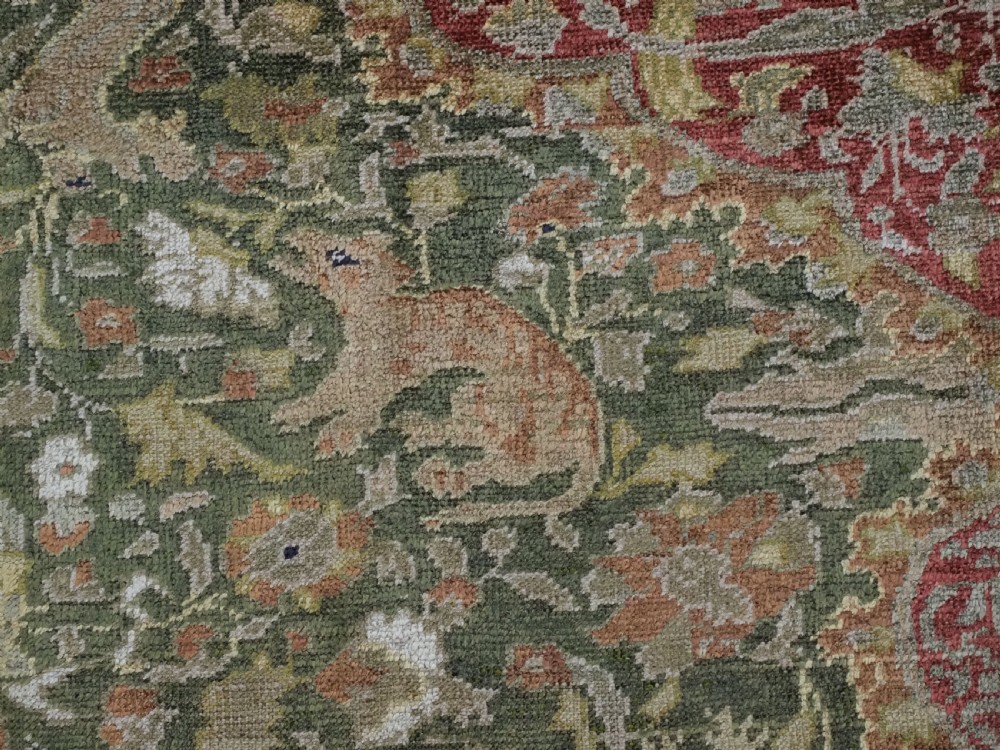 ANTIQUE TURKISH KAYSERI PICTORIAL SILK RUG WITH HUNTING DESIGN, CIRCA 1890. View XII