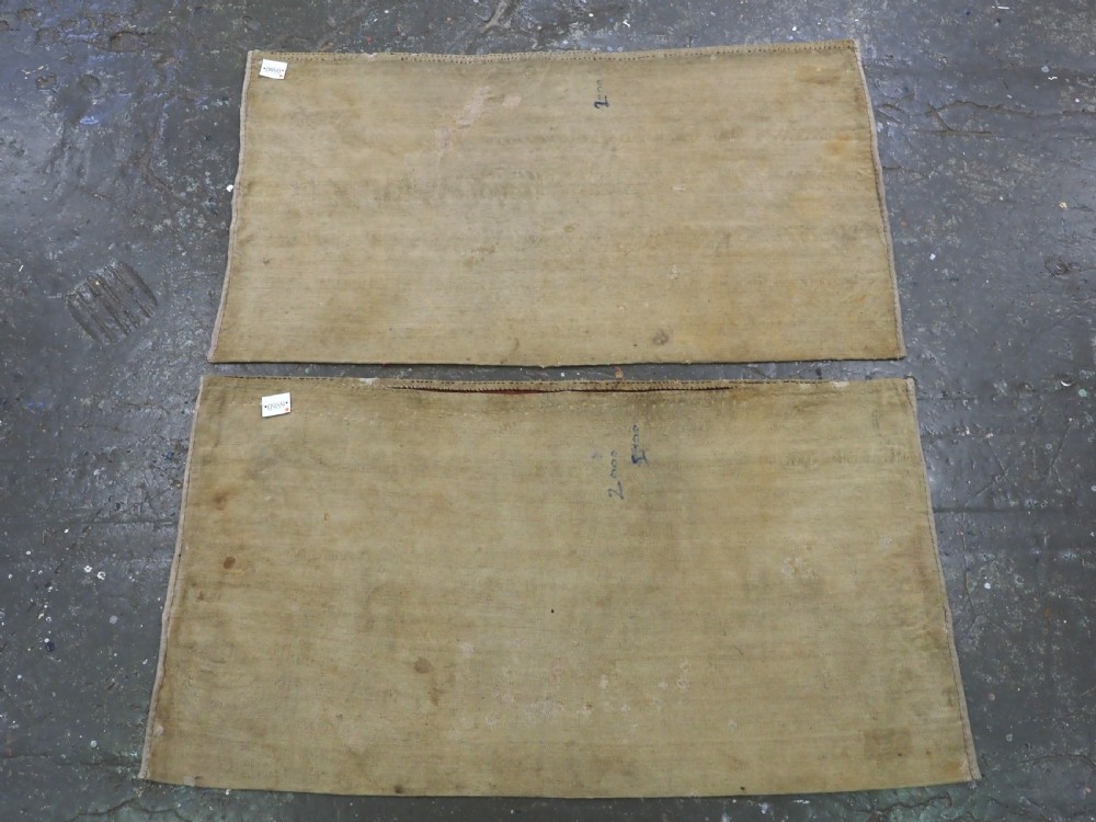 A pair of rectangular antique Turkmen Kizil chuval woven textiles in terracotta red with thin horizontal geometric bands and cream backing edges. View XI