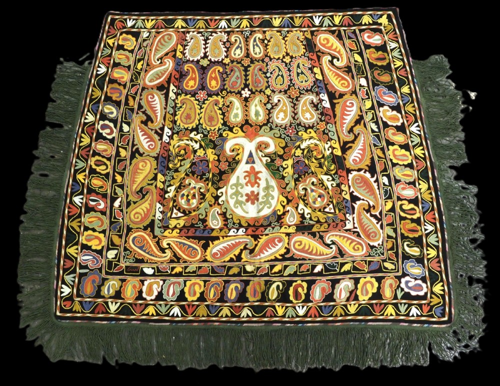 ANTIQUE EMBROIDERED CEREMONIAL HORSE / SADDLE COVER BY THE LAKAI TRIBE, UZBEKISTAN, CIRCA 1920.
