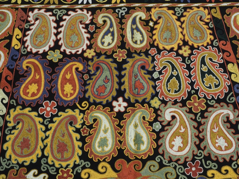 ANTIQUE EMBROIDERED CEREMONIAL HORSE / SADDLE COVER BY THE LAKAI TRIBE, UZBEKISTAN, CIRCA 1920. View V