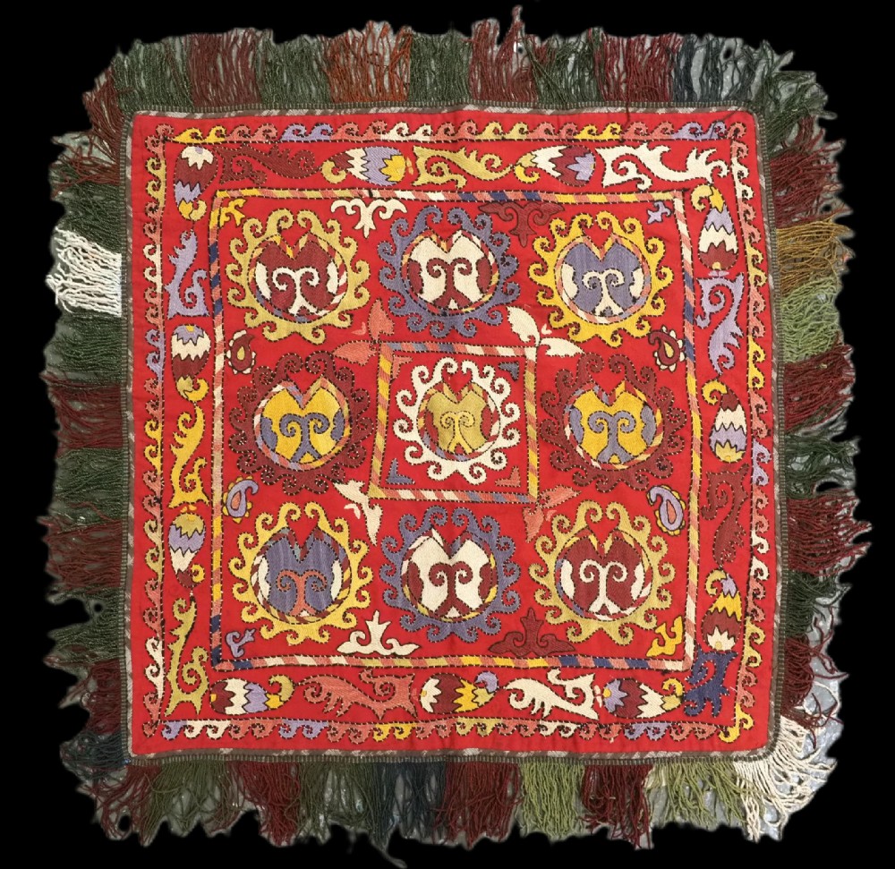 ANTIQUE UZBEK LAKAI TRIBE ILGICH, DOWRY EMBROIDERY FOR WALL HANGING, CIRCA 1900.