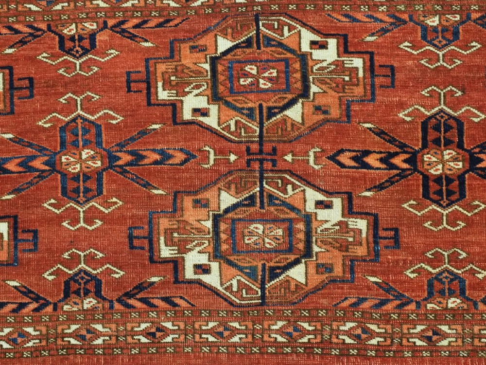 ANTIQUE TEKKE TURKMEN 6 GUL TORBA, OUTSTAND EXAMPLE OF TYPE, EARLY 19TH CENTURY. View VII