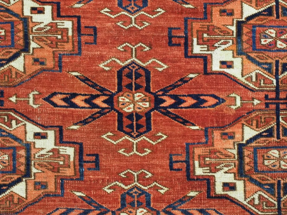 ANTIQUE TEKKE TURKMEN 6 GUL TORBA, OUTSTAND EXAMPLE OF TYPE, EARLY 19TH CENTURY. View X