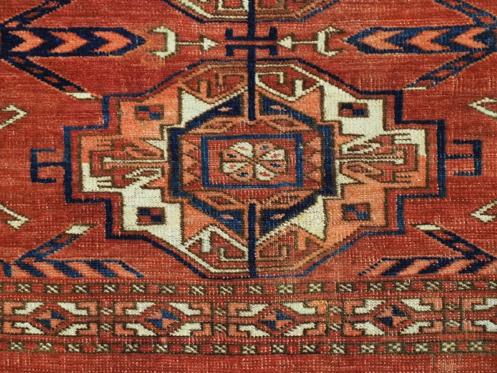 ANTIQUE TEKKE TURKMEN 6 GUL TORBA, OUTSTAND EXAMPLE OF TYPE, EARLY 19TH CENTURY. View XI
