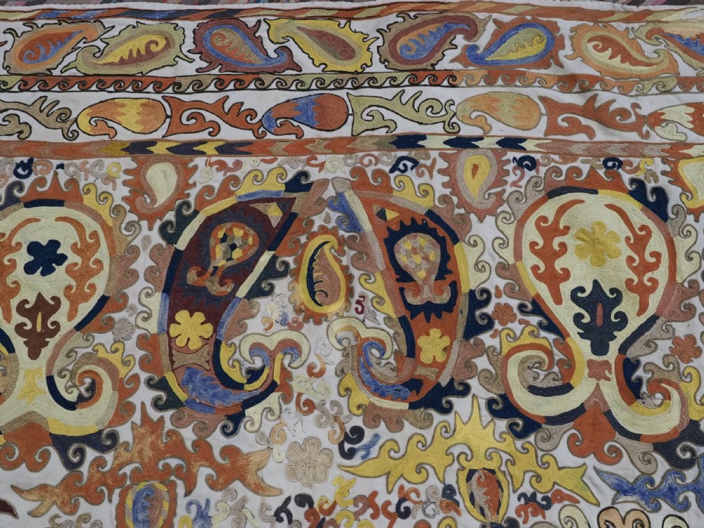 ANTIQUE UZBEK SHAHRIZABAZ LAKAI SUZANI, FINE DETAILED WORK, CIRCA 1900/20. View VII