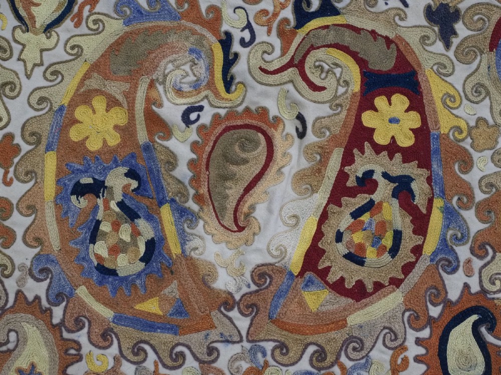 ANTIQUE UZBEK SHAHRIZABAZ LAKAI SUZANI, FINE DETAILED WORK, CIRCA 1900/20. View IX