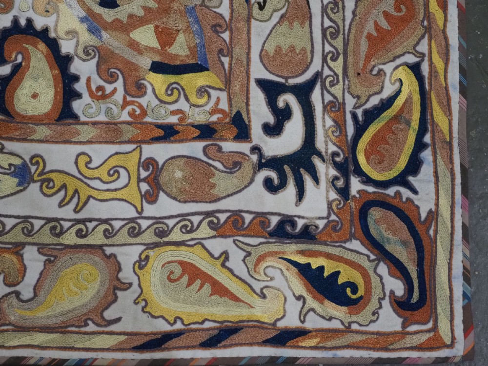 ANTIQUE UZBEK SHAHRIZABAZ LAKAI SUZANI, FINE DETAILED WORK, CIRCA 1900/20. View XI