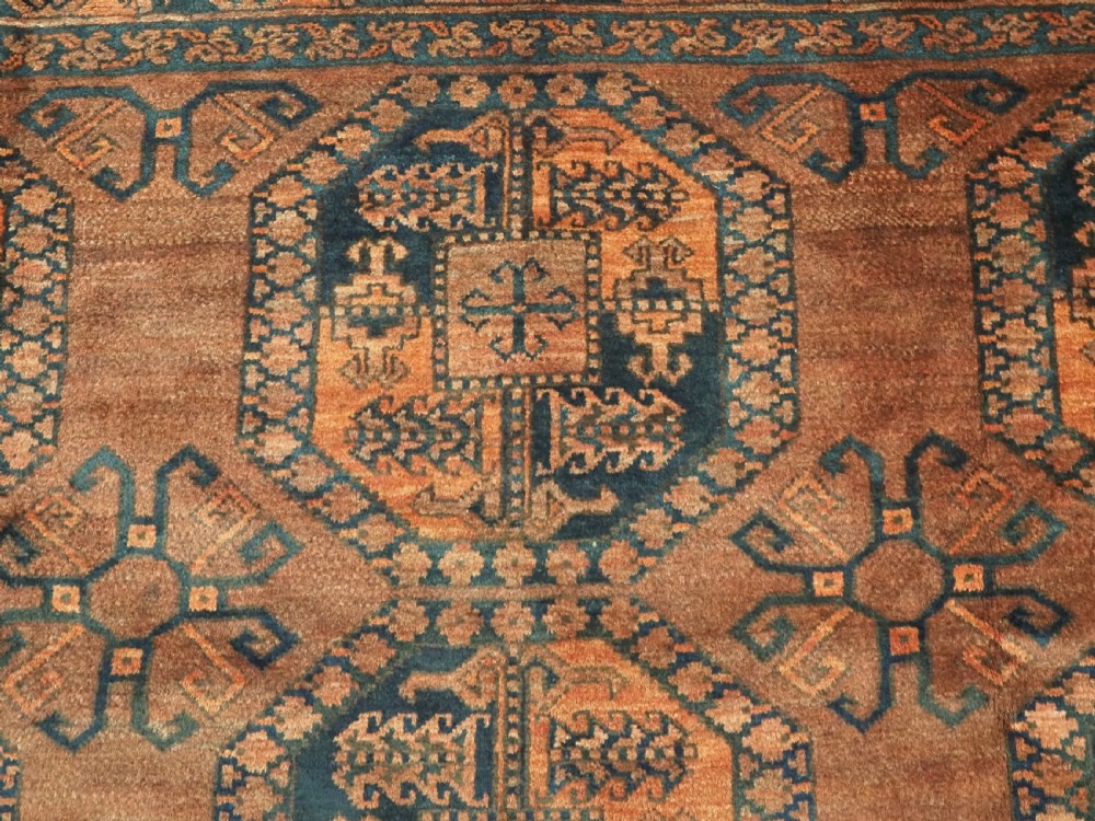 ANTIQUE AFGHAN ERSARI TURKMEN CARPET, WARM SOFT BROWN COLOUR, CIRCA 1900. View VIII