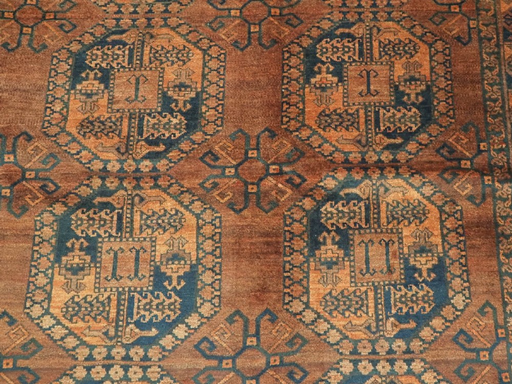ANTIQUE AFGHAN ERSARI TURKMEN CARPET, WARM SOFT BROWN COLOUR, CIRCA 1900. View IX