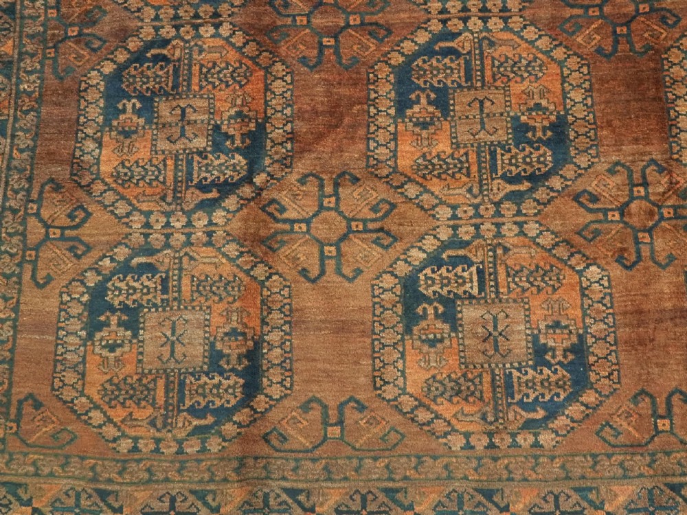 ANTIQUE AFGHAN ERSARI TURKMEN CARPET, WARM SOFT BROWN COLOUR, CIRCA 1900. View X
