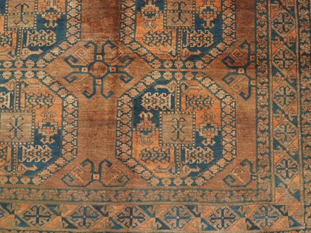 ANTIQUE AFGHAN ERSARI TURKMEN CARPET, WARM SOFT BROWN COLOUR, CIRCA 1900. View XI