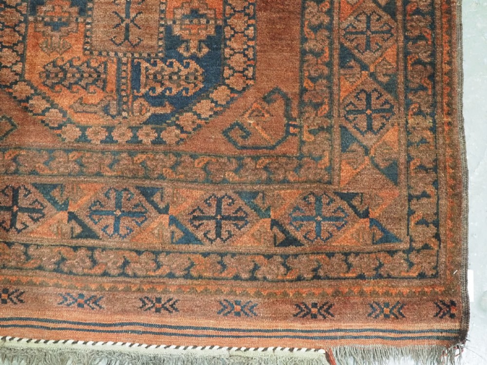 ANTIQUE AFGHAN ERSARI TURKMEN CARPET, WARM SOFT BROWN COLOUR, CIRCA 1900. View XII