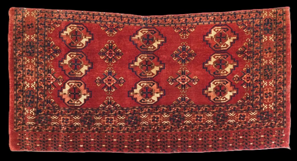 ANTIQUE ERSARI TURKMEN 9 GUL CHUVAL FACE, LARGE SIZE GULS, CIRCA 1880.