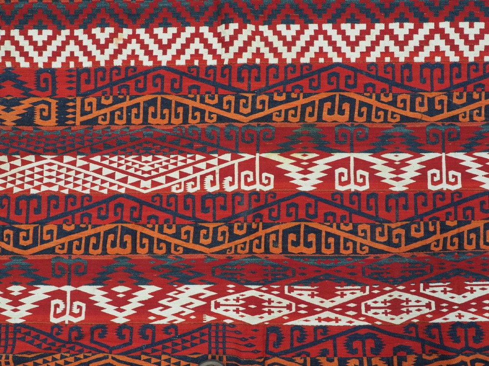 ANTIQUE CENTRAL ASIAN UZBEK GAJERI KILIM, BOLD GRAPHIC DESIGN, CIRCA 1900/20. View IX