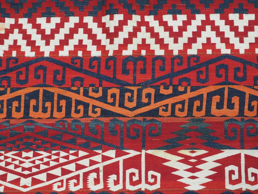 ANTIQUE CENTRAL ASIAN UZBEK GAJERI KILIM, BOLD GRAPHIC DESIGN, CIRCA 1900/20. View XI