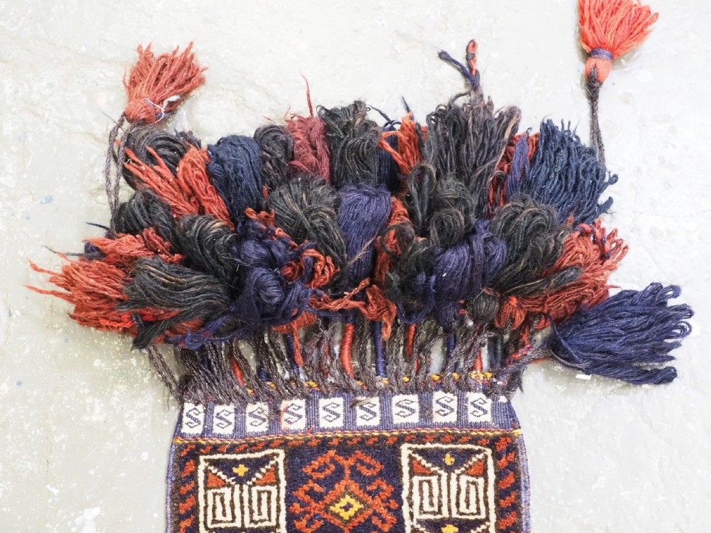 ANTIQUE AFGHAN TAIMANI BALUCH ANIMAL TRAPPING COMPLETE WITH ORIGINAL TASSELS, CIRCA 1900/20. View II