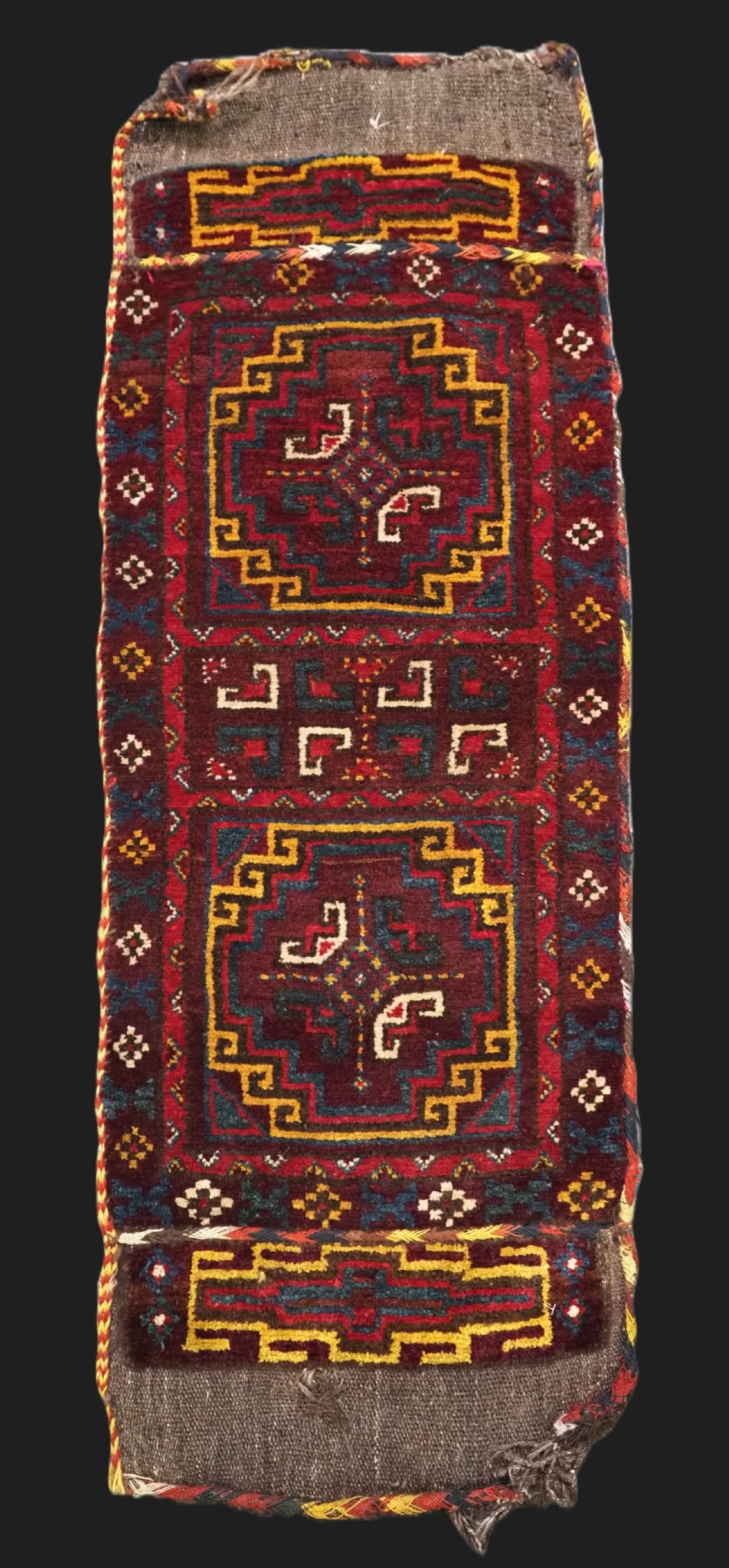 ANTIQUE UZBEK 'NAPRAMACH' STORAGE BAG FACE, OUTSTANDING ORIGINAL CONDITION, CIRCA 1900.