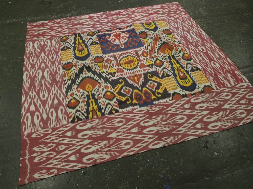 ANTIQUE UZBEK SILK IKAT PANEL, IDEAL WALL HANGING OR COVER. CIRCA 1900. View II