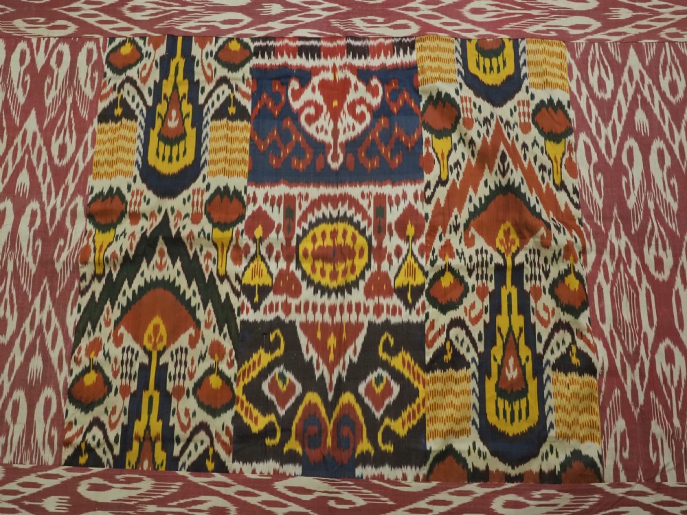 ANTIQUE UZBEK SILK IKAT PANEL, IDEAL WALL HANGING OR COVER. CIRCA 1900. View III