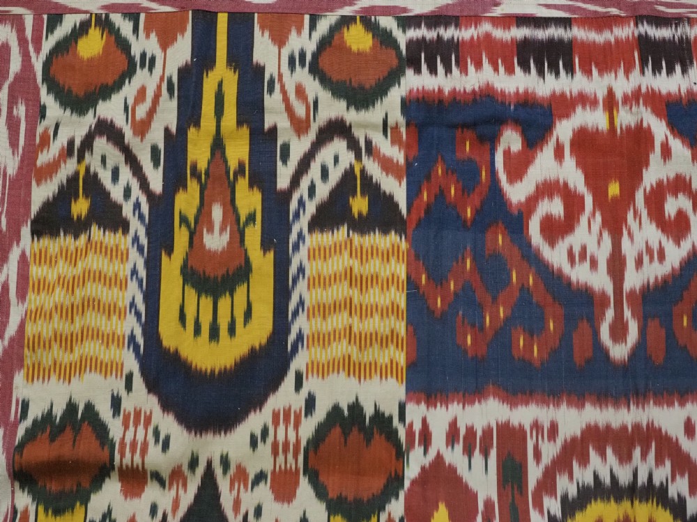 ANTIQUE UZBEK SILK IKAT PANEL, IDEAL WALL HANGING OR COVER. CIRCA 1900. View VI