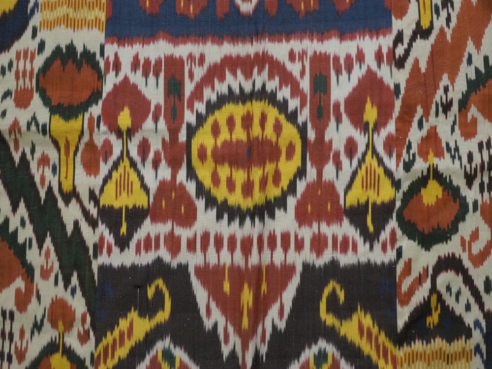 ANTIQUE UZBEK SILK IKAT PANEL, IDEAL WALL HANGING OR COVER. CIRCA 1900. View VII